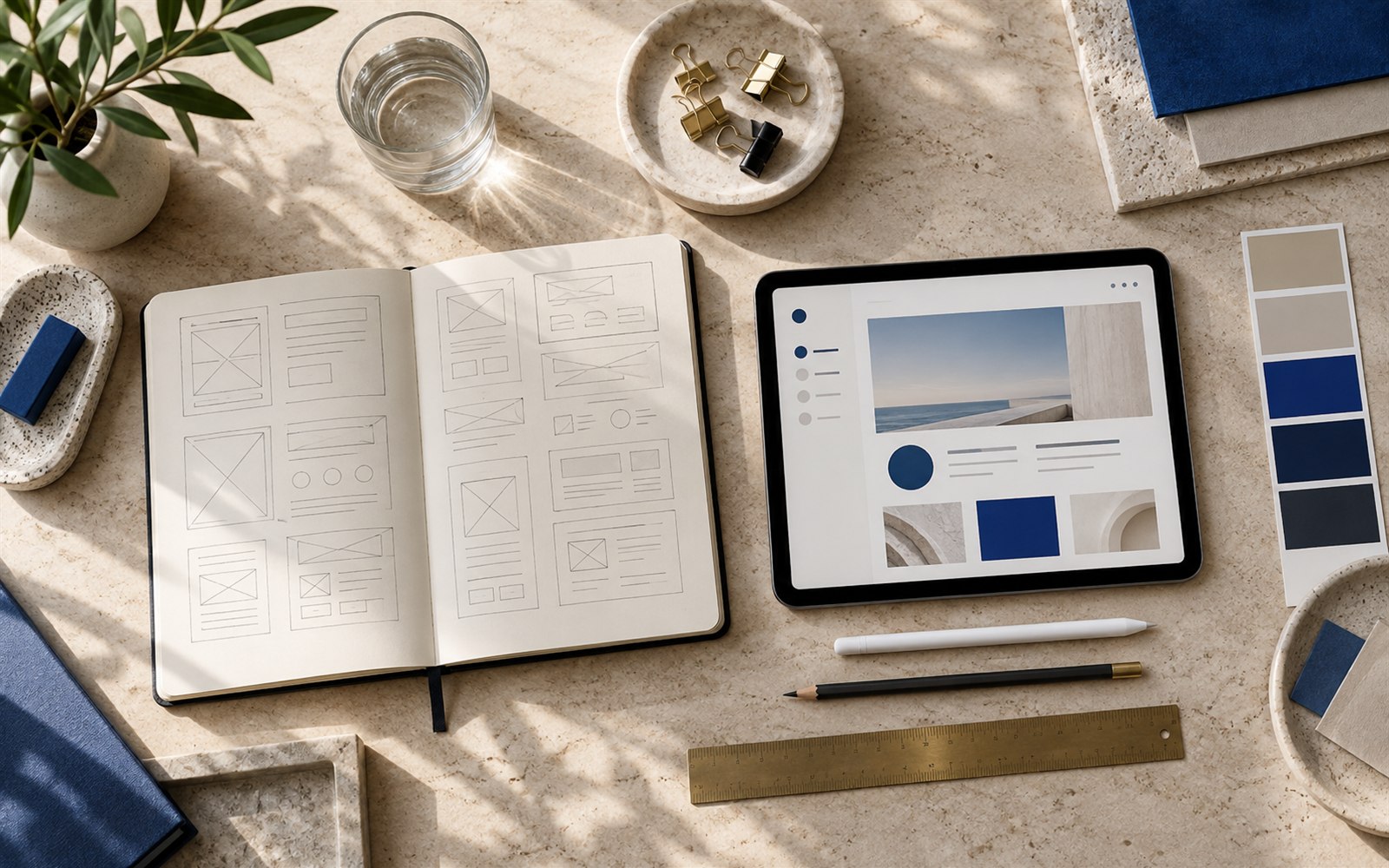 Wireframe-uri și mostre de culoare pentru design UI/UX